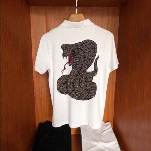 European Young Trend Summer Casual Slim Polo Shirt Hot Drilling Personality Hair Stylist Mens Short Sleeve