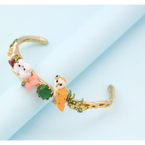 European and American New Fashion Personality Hand-painted Enamel Glaze Owl Animal Bracelet Female Open Bracelet Wristband