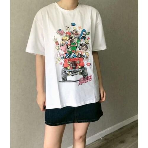 UNUTH Girls Soft Cotton O neck T-shirt 2021 Summer Fashion Ladies Casual Loose T-shirt Female Printed Straight T-shirt Top