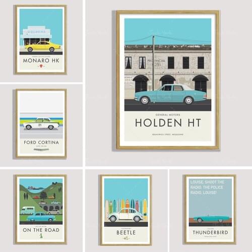 HK Monaro and guitar shop file. Classic Holden muscle car art gift for him and her