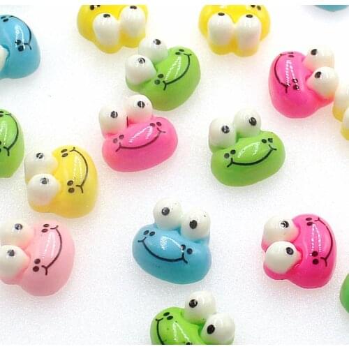 80pcs 12mmx13mm Flatback Resin Frog Cabochons - Resin Frog Kawaii Cabochons - Cute Colorful Cabs - Assorted Colors