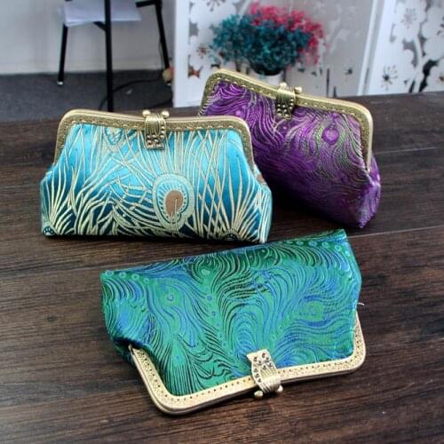 Retro butterfly flowers Brocade Satin fabric Fabric Material Kit Purse Gold Frame Handmade Purse Bags Sewing Party Handbag