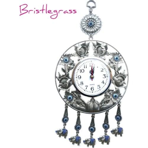 BRISTLEGRASS Turkish Blue Evil Eye Quartz Wall Clock Sunflower Elephant Hanging Pendants Amulets Lucky Charm Blessing Home Decor