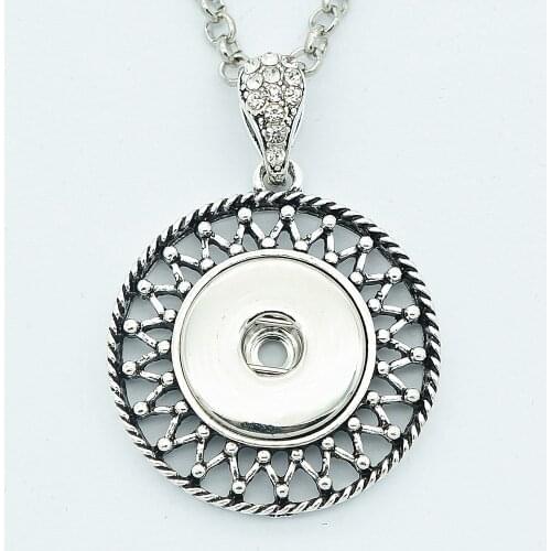 Fashion Round pattern snap pendant necklace chain 60cm fit 18MM snap buttons Fashion jewelry accessories XL0121