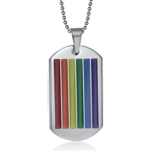 Men Rainbow Lesbian Gay Pride Victory Stainless Steel LGBT Colorful Enamel Pendants Chain Long Necklace Women Jewelry Dog Tags
