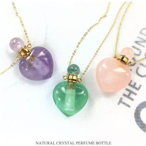 Natural Stone Perfume Bottle Pendant Necklaces Essential Oil Bottle Crystal Pendants Gold Chain Charms Jewelry Gift Dropshipping