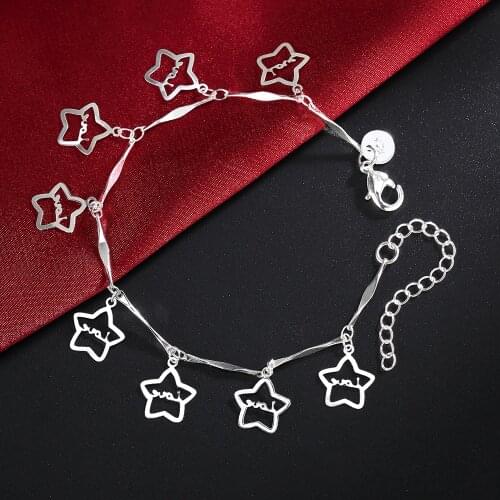 Popular 925 sterling Silver Cute star Chain Bracelets for Women Fashion classic Party girl Best friend Christmas Gifts Jewelry