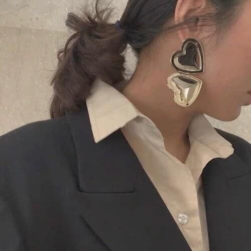 Rongho Romantic Small Big Metal Heart Earrings for Women Disco Party Earring Femme Hiphop Jewelry Heart Earring Hyperbole Bijoux