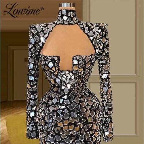 Dubai Muslim Silver Crystals Formal Evening Dress Long Mermaid Prom Dresses 2021 Couture Arabic Dresses Woman Party Night Robes