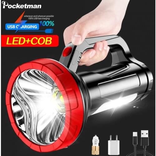 50000LM High Power Handheld Flashlight Portable Searchlight USB Rechargeable Torch Long Range Work Light Waterproof Spotlight