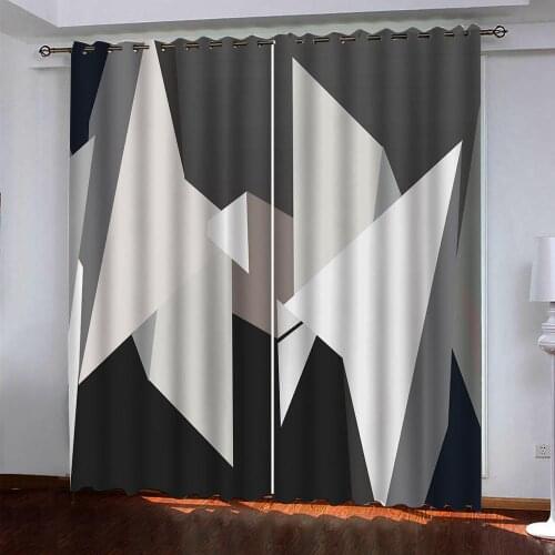 Grey geometric 3d curtains Thick shading soundproof windproof curtain Wind and cold protection