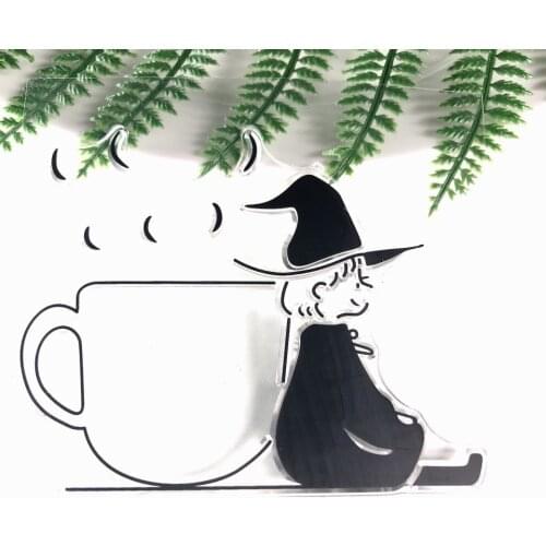 10*10 Fairy Tea Cup Witch Transparent Clear Silicone Stamps Seal for DIY Scrapbooking Photo Album Decorative Clear Stamp Sheet