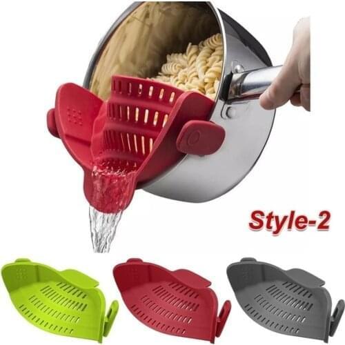 Silicone Kitchen Strainer Clip Pan Drain Rack Bowl Funnel Rice Pasta Vegetable Washing Colander Draining Excess Liquid Univers
