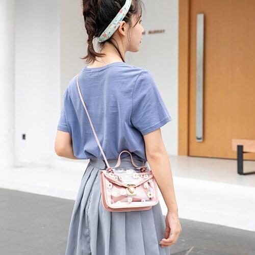 Women Shoulder Bags Transparent Small Bag PU Leather Pouch Women Messenger Handbag Crossbody Daisy Pattern