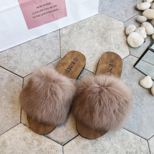 Women Winter Slippers Plush Flat Bottom Wear Antiskid Leisure Lazy Half Bag Trawl Shoes Womens Fur Warm Wool Slippers