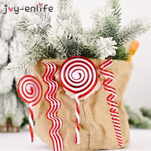 Merry Christmas Tree Decorations Candy Cane Plastic Lollipop Simulation Candy Xmas Tree Ornament New Year 2021 Christmas Decor