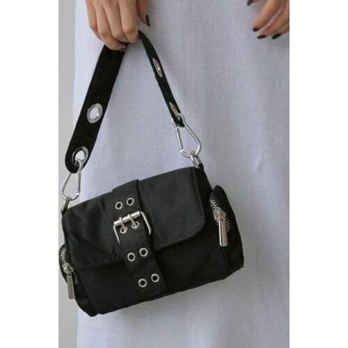 Vintage Womens Bag Fashion Nylon Axillary Small Shoulder Bags Rivet Design Ladies Handbag Elegant Female Black Baguette Totes