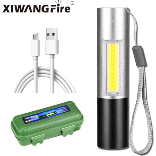Xiwangfire Portable USB Rechargeable Mini LED Flashlight 3 Lighting Modes Waterproof Torch Xpe+COB Telescopic Zoom Lighting