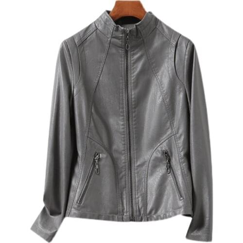 2021 Leather Jacket Women Stand Collar Women Sheepskin Coat 5XL Motorcycle Jackets Korean Clothes Chaquetas Para Mujer WPY3395