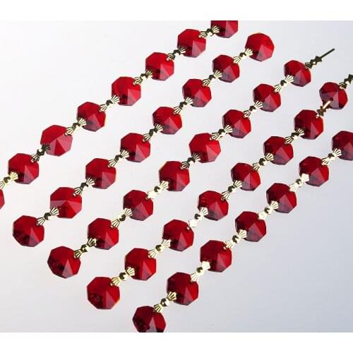 Garland Chakra Spectra 3 Feet Red Prisms Glass Crystal Octagon Beads 14mm Wedding Chandelier Parts Suncatcher Rainbows M02050-1