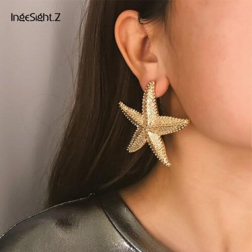 IngeSight.Z Elegant Gold Color Starfish Earrings Statement Alloy Ocean Sea Star Stud Earrings for Women Jewelry Gifts Brincos