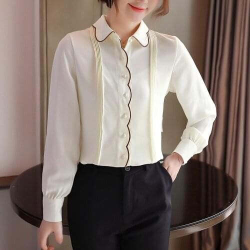 Women Tops Chiffon Shirt Long Sleeve Casual Solid Color Top Womens Tops and Blouses Blusas