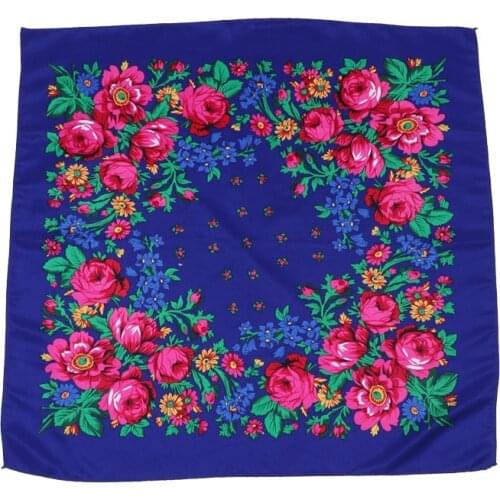 70*70cm Women Russian Square Scarf Ethnic Style Retro Floral Pattern Head Scarves Bandana Muslim Headband Turban Hair Scarf