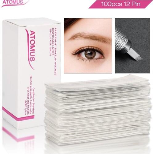 100pcs 12 Pins Permanent Makeup Eyebrow Tattoo Needles Blade Microshading 3D Agulha Microblading Lamina Blade Agulhas Tebori