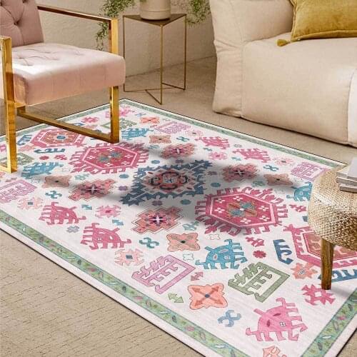 200*300cm Fashion American Country Pink Green Geometric Flower Living Room Bedroom Bedside Carpet Mat Customization