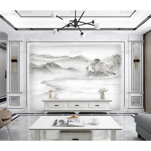 3D new Chinese landscape painting mural living room sofa TV ink landscape painting background wall study Self Adhesive wallpaper