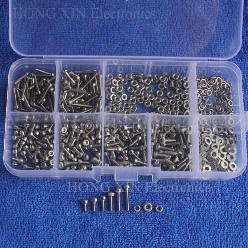 600pcs/set M2 304 Stainless Steel Hex Socket Screws Bolt With Hex Nuts Washers Assortment Kit Set Hardware Wholesale