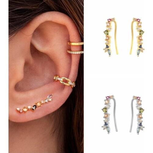 925 Sterling Silver Rainbow Zircon Plata Earrings Stud Earings for Women Simple Gold Silver Color Fashion Fine Jewelry for Gift