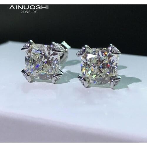 AINUOSHI 925 Sterling Silver 8.8x8.8mm Cushion Cut Simulated SONA Diamond Four Claws Stud Earrings For Women Rave Party Gift