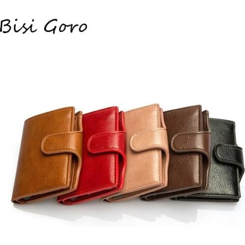 Bisi Goro Business Pu Metal RFID Credit Bank Card Hasp Wallet Casual Fashion Card Holder Smart Wallet Short Slim Male wallet