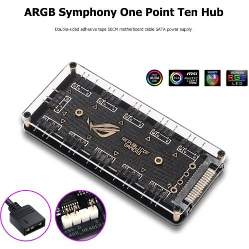ALLOYSEED 10 Ports RGB Fan HUB PC Computer Desktop 5V 3PIN ARGB Extension Splitter SATA Power Adapter for Gigabyte MSI ASUS