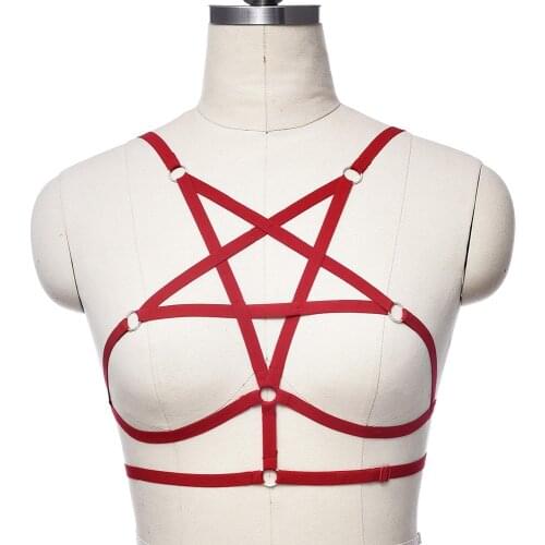 Fashion Stars Harness Body Cage Bra Open Chest Sexy Lingerie Rave Wear Goth Bondage Pentagram Body Harness Soft Shoulder Women