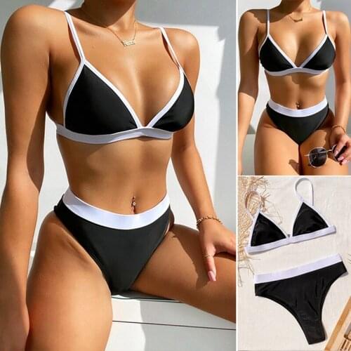 Womens Split Swimsuit Outer Single Swimsuit Stitching Suit Black