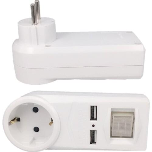16A 250V Dual USB Ports European Type Conversion Plug With Switch EU To Germany Korea Power Strip Socket Plug Sockets