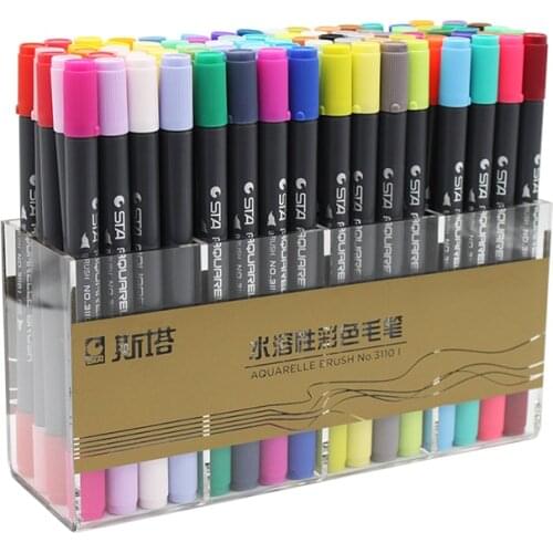 JIANWU 12 24 36 48 80Colors/Set STA3110 color soft brush Cartoon scriptliner Water Mark pen Double pens Drawing supplies
