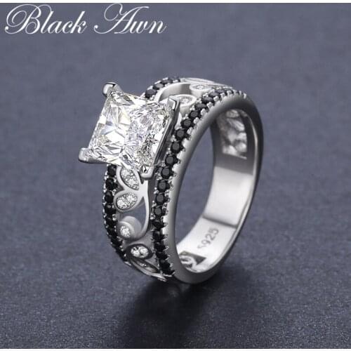 New Arrival Authentic 925 Sterling Silver Women Rings White/Black Zirconia 925 Silver Rings Fine Jewelry Gift Bague C020