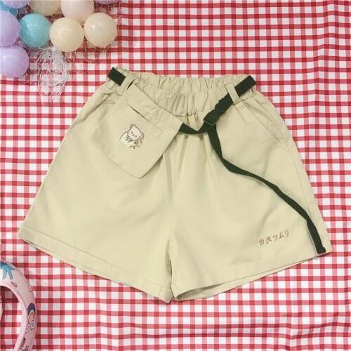 Summer New Shorts Loose Students Harajuku Wild Casual Shorts Teen Girls Cute Bear Embroidery High waist Shorts Preppy Style