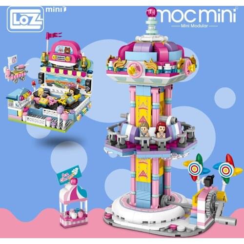 LOZ Mini Blocks Cartoon Bumper Car Jumping Machine Model Amusement Park Blocks Kid Gift Plastic Building Blocks Toys Children