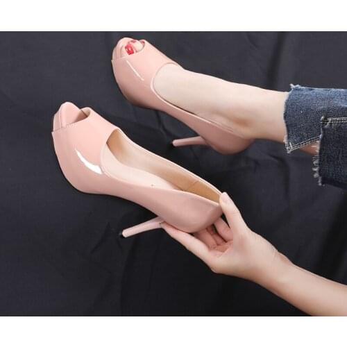 Fashion Trend Patent Leather 10cm High Heel Waterproof Platform Ladies Single Shoes Spring And Autumn Set Foot Fish Mouth Shoes