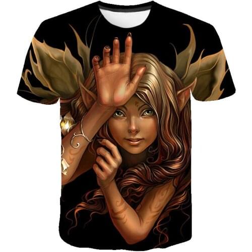 2021 Men Angel Printing T Shirt Fashion Male Short Sleeve T-shirt Round Neck Loose 3D Hip Hop Cool Mens Clothing Summer