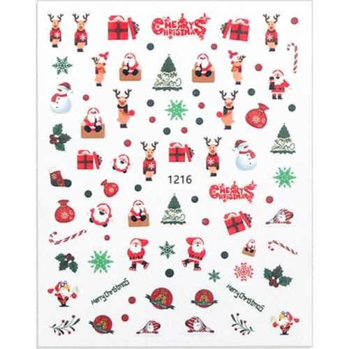 Snowman Reindeer Nail Stickers 3D Decals Self Adhesive Colorful Nail Tip Decor Tool for DIY Manicure Decoration
