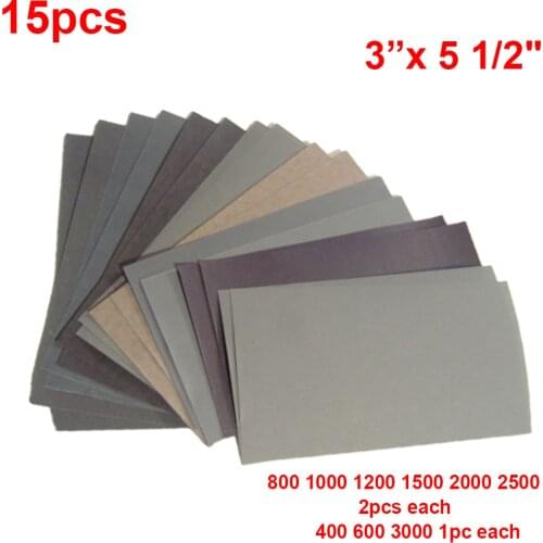 15Pcs/Set Sandpaper 400 600 3000 800 1000 1200 1500 2000 2500 Grit Sand Paper Water/Dry Sanding Paper Abrasive Tools