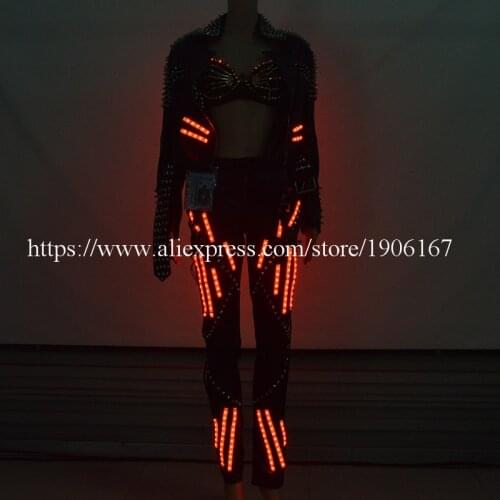 Newest RGB Colorful Led Luminous Clothes Suit Flashing Ballroom Costume Red Laser Bra For Stage Performance DJ Singer Bar Party