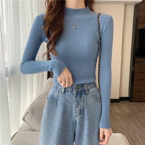 2021 Spring and Autumn New Slim Thick Sweater Women Knitted Ribbed Pullover Sweater Long Sleeve Turtleneck Jumper Soft Warm