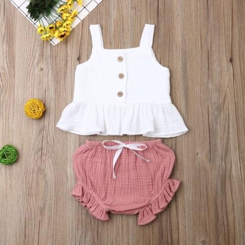 Toddler Baby Girl Kids Sleeveless Tops Tank Tok + mini shorts Outfit 2PCS Clothes Set 0-5Years 4Colors Summer Button