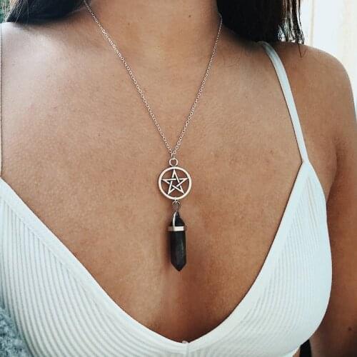 ZILPOIT New Wholesale Natural Crystal Jewelry Hexagon Chakra Necklace Pentagram Star Pendant Necklace #543